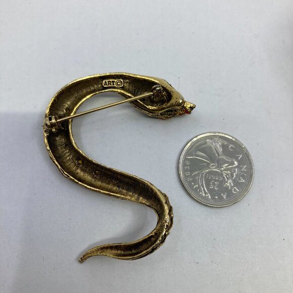 Vtg Art Arthur Pepper snake cobra  enamel gold tone brooch - Picture 2 of 4